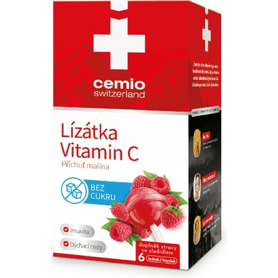 Cemio Lízátka Vitamín C s malinovou příchutí 6 lízátek – Hledejceny.cz