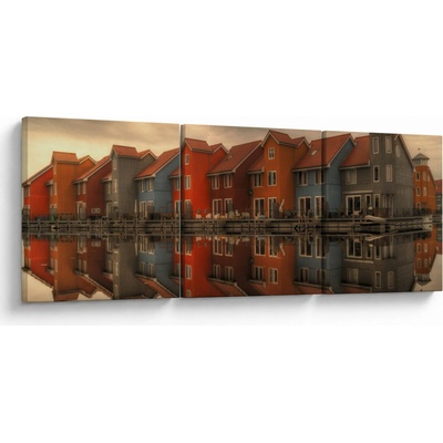 Obraz farebných domčekov, trojdielne 90x30 cm