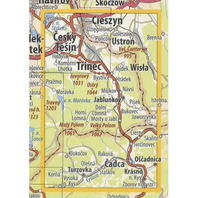 KČT 97 Slezské Beskydy a Jablunkovsko - nástěnná turistická mapa 60 x 90 cm Varianta: mapa v dřevěném rámu, Provedení: Ticiago bílý