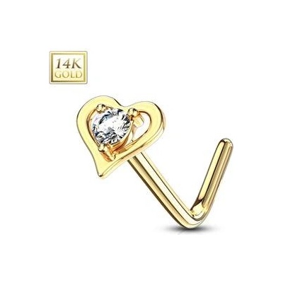 Šperky4U zlatý piercing do nosu srdíčko čirý zirkon ZL01193C-YG