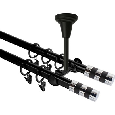 OK-GarnýžeCZ Garnýž kovová dvouřadá 19mm Sigma double černá 150 cm do stropu / kroužky s žabkou