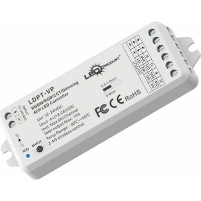 LEDprodukt LED jednofarebný/ RGB/ RGB-W/ DUAL-WHITE prijímač VP RF 2,4GHz 15A