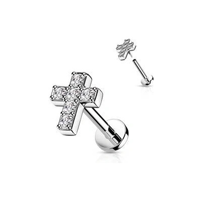 Šperky4U Labreta cartilage piercing křížek LB0039ST-1208
