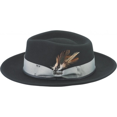 Pánský vlněný klobouk Rule The Street elegantní s peřím tmavě modrý