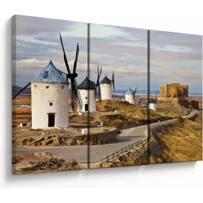 Obraz - Veterné mlyny Consuegra, Španielsko, trojdielne 120x80 cm