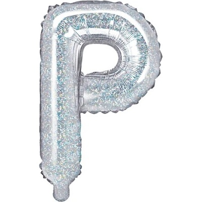 PartyDeco Balonek fóliový písmeno P holografický stříbrný, 35 cm