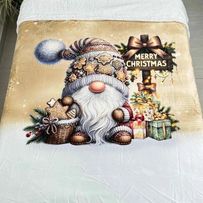 TiaHome Vianočná deka luxury baranková z mikroplyšu Gnome gold 150x200