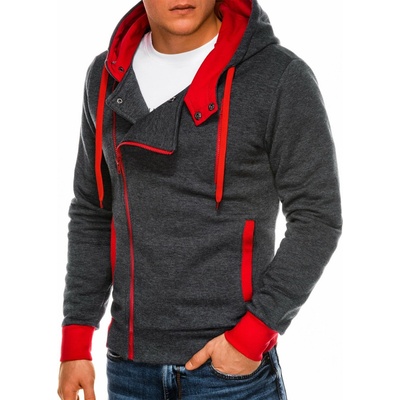 Ombre Clothing mikina na zip s kapucí Chandler tmavě šedo-červená