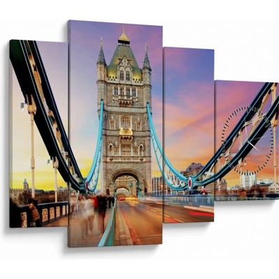 Obraz - Tower Bridge (s hodinami), štvordielne 110x75 cm s hodinami