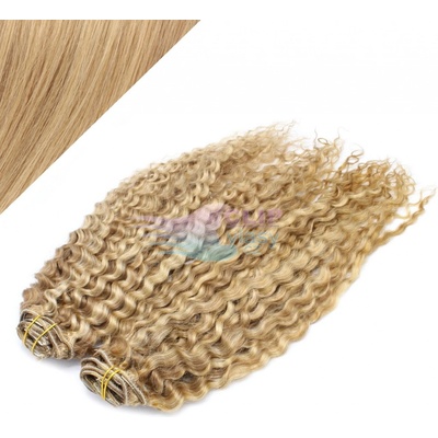 Kudrnaté DELUXE clip in vlasy REMY 50cm - přírodní a světlejší blond #18/22