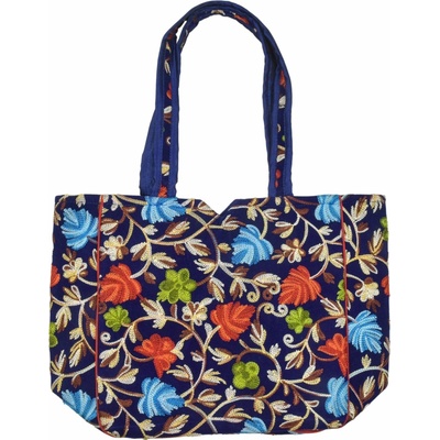 Sanu Babu Velká taška na zip s kašmírskou výšivkou modrá 34x34x15cm + 30cm ucha