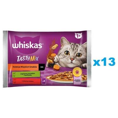 WHISKAS Adult vrecúško krmivo pre mačky v omáčke, kúsky s jahňacím, kuracím a mrkvovým, hovädzím a hydino 52x85 gvým mäsom