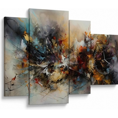 Obraz - Abstraktní grafika (s hodinami), Čtyřdílný 110x75 cm s hodinami
