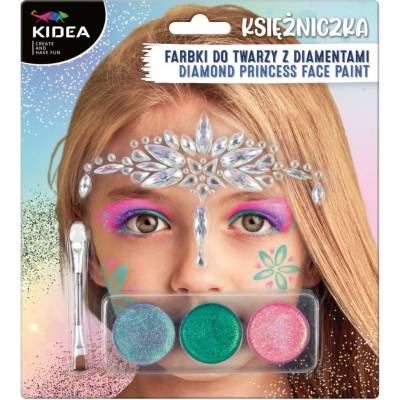 Kidea farby na tvár Princezna 3 farby + štetec a diamanty