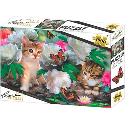PRIME 3D Koťata mezi pivoňkami 3D 1000 dielov