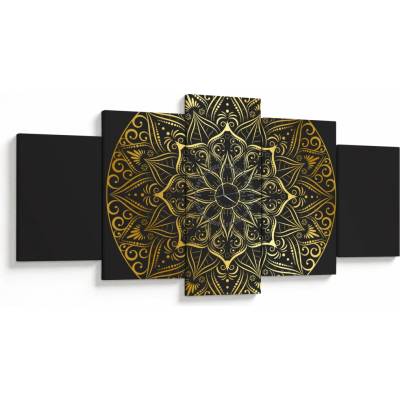 Obraz zlaté abstrakcie (s hodinami), päťdielne 150x80 cm s hodinami