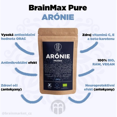 BrainMax Pure Arónie černý jeřáb BIO prášek 200 g