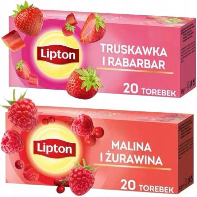 Sada Lipton ovocných čajov Malina Brusnica, Jahoda Rebarbora 2x20 vrecúšok