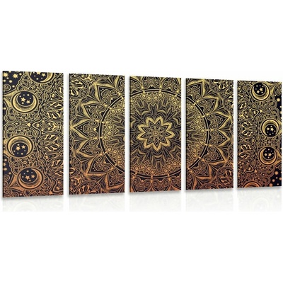 5-dílný obraz zlatá orientální Mandala - 150x75
