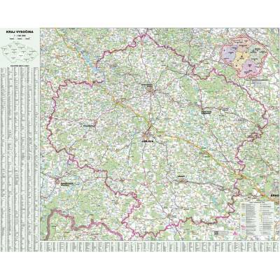 ZES Kraj Vysočina - nástěnná mapa 130 x 97 cm Varianta: bez rámu v tubusu, Provedení: laminovaná mapa v lištách