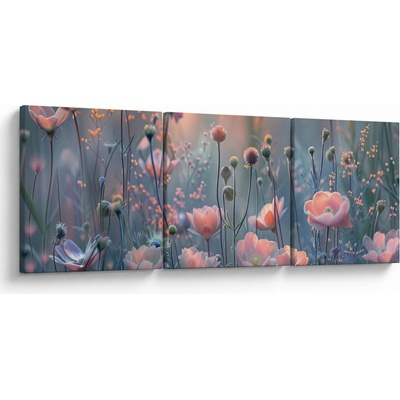 Obraz - Kvety v pastelových farbách, trojdielne 90x30 cm