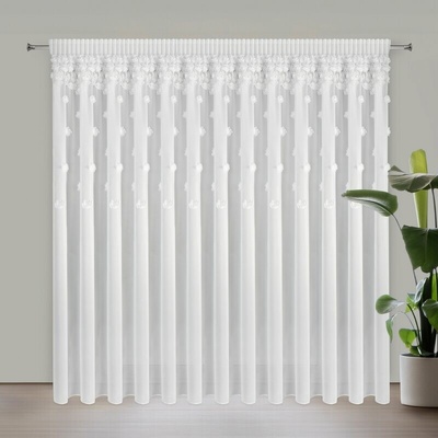 Takoy Bílá šifonová záclona zdobená 3D růžemi 350x270 cm s řasící páskou - DIANA-HF-479748 | 350 x 270 cm