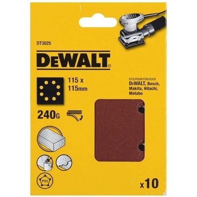 DeWALT DT3025 Papier brúsny 115x115mm P240 dierovaný suchý zips 10ks D26441/DWE6411