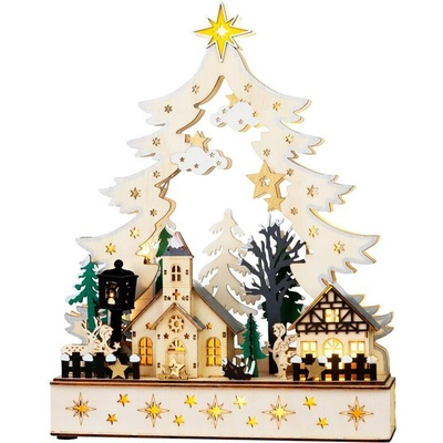 Dekorácia MagicHome , dedinka, plast, 12xLED teplá biela, 25x7.5x32 cm, 2xAA