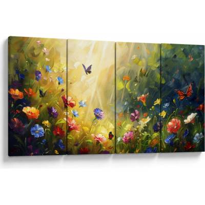 Obraz - Jarná kvetinová lúka, maľba, štvordielne 160x80 cm