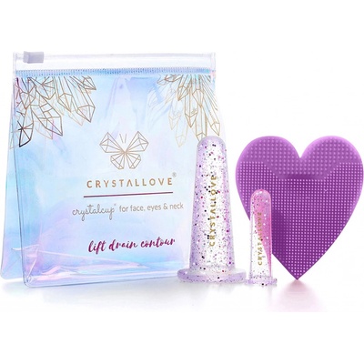 Crystallove Crystalcup® For Face Eyes & Neck Lift Drain Contour Silikonové baňky pro masáž obličeje Crystal 2 druhy baněk + silikonový kartáček