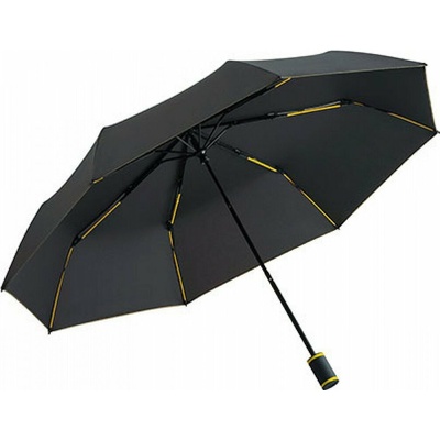 Fare kapesní deštník s barevným žebrováním a švy black yellow