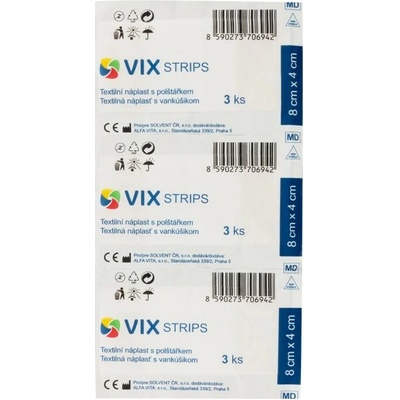 VIX Strips textilní náplast s polštářkem 8 x 4 cm, 3 ks