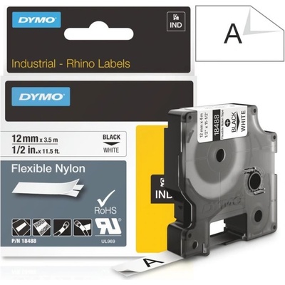 Páska Dymo Rhino nylon, 12mm (18488) bílá, černý tisk, 3,5m