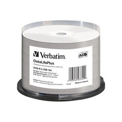 Verbatim DVD-R 4,7GB 16x, printable, cake box, 50ks (43744)