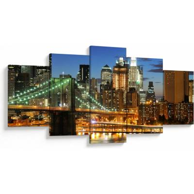 Obraz - Most s New Yorkom, päťdielne 150x80 cm