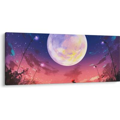 Obraz - Žena a pes pri splne, jednodielne 120x50 cm