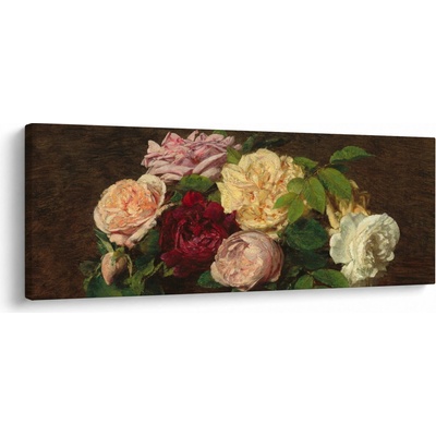Obraz - Henri Fantin-Latour, Roses de Nice on a Table, reprodukce, jednodílný 145x58 cm