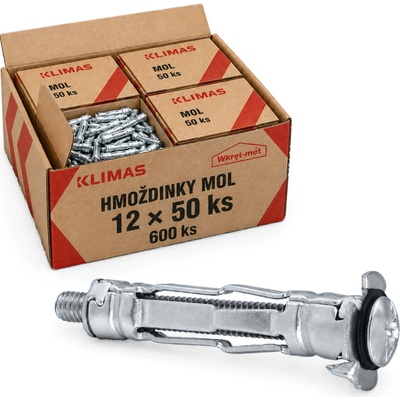 Klimas Wkret-Met 6x71mm - 1 Kartón (12x50 ks) - Hmoždinka rozperná oceľová do sadrokartónu "MOLLY", MOL