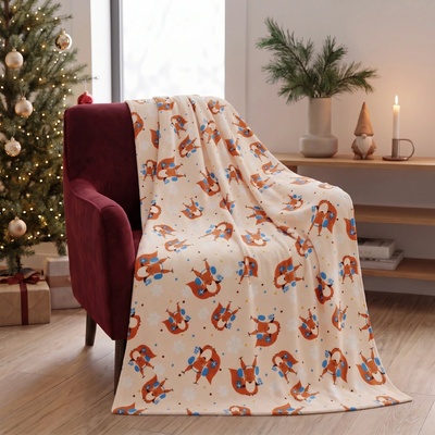 BBK vánoční deka z mikrovlákna X-Mas Friends motiv veverka se sluchátky 150x200