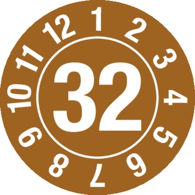 Kontrolná nálepka 32, kruh, hnedá, fólia samolepiaca, 10 mm, BJ = 1 x 128 ks
