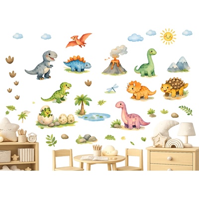 Nalepte.cz Kreslení dinosauři textilní přelepitelné samolepky na zeď arch 32 x 46 cm