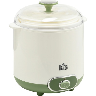 HOMCOM Přístroj na jogurt, 1,5 l jogurtovač s cedníkem, víkem, 20 W jogurtovač pro řecký jogurt, pro 3–5 osob, 19,5x17,5x21,4 cm, bílá