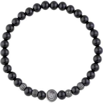 Manoki korálkový náramek Alberto Onyx lebka BA1046B Černá