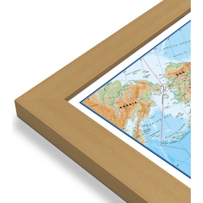 Maps International Svět - nástěnná fyzická mapa 135 x 85 cm Varianta: mapa v dřevěném rámu, Provedení: Pegi jádro ořechu
