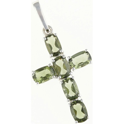 My Moldavite Stříbrný přívěsek s vltavíny kříž 145