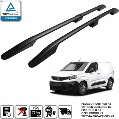 Omtec podélné střešní nosiče černé – Citroen Berlingo / Peugeot Partner / Opel Combo / Toyota PROACE CITY | krátká verze