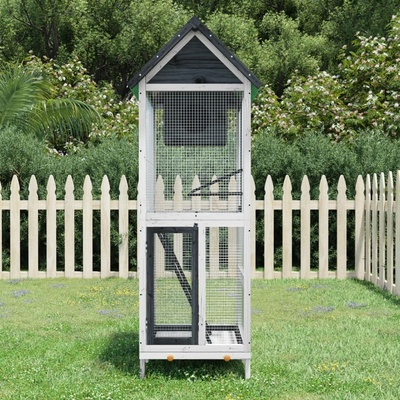 vidaXL Ptačí voliéra šedá 60 × 58,5 × 160 cm masivní borové dřevo 9799.172256