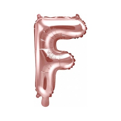 PartyDeco Fóliový balón Mini Písmeno F 35 cm ružovo zlatý