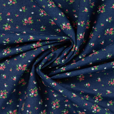 Riflovina Jeans 190g - Modrá s kvetmi
