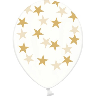 PartyDeco Balonek latex průhledný hvězdy zlaté 30 cm